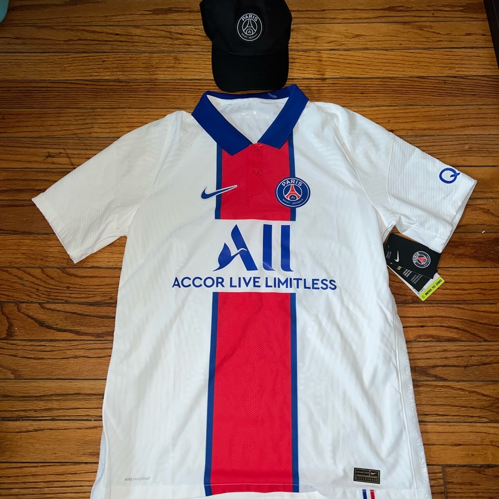 Nike Authentic PSG Vapor Knit Match Soccer Jersey - Men's Size Large + Hat